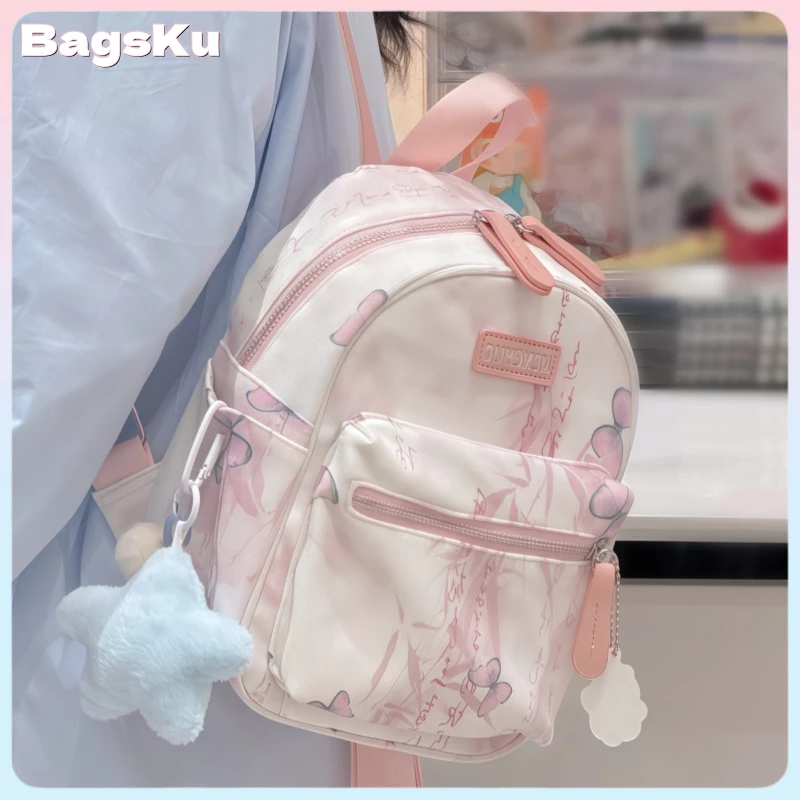 [COD] Tas Ransel Mini Pink Gaya Cina Terbaru / Motif Kupu-kupu Lukisan Tinta / Ringan Cocok Sekolah Perjalanan / Lucu Modis untuk Anak Perempuan Hadiah