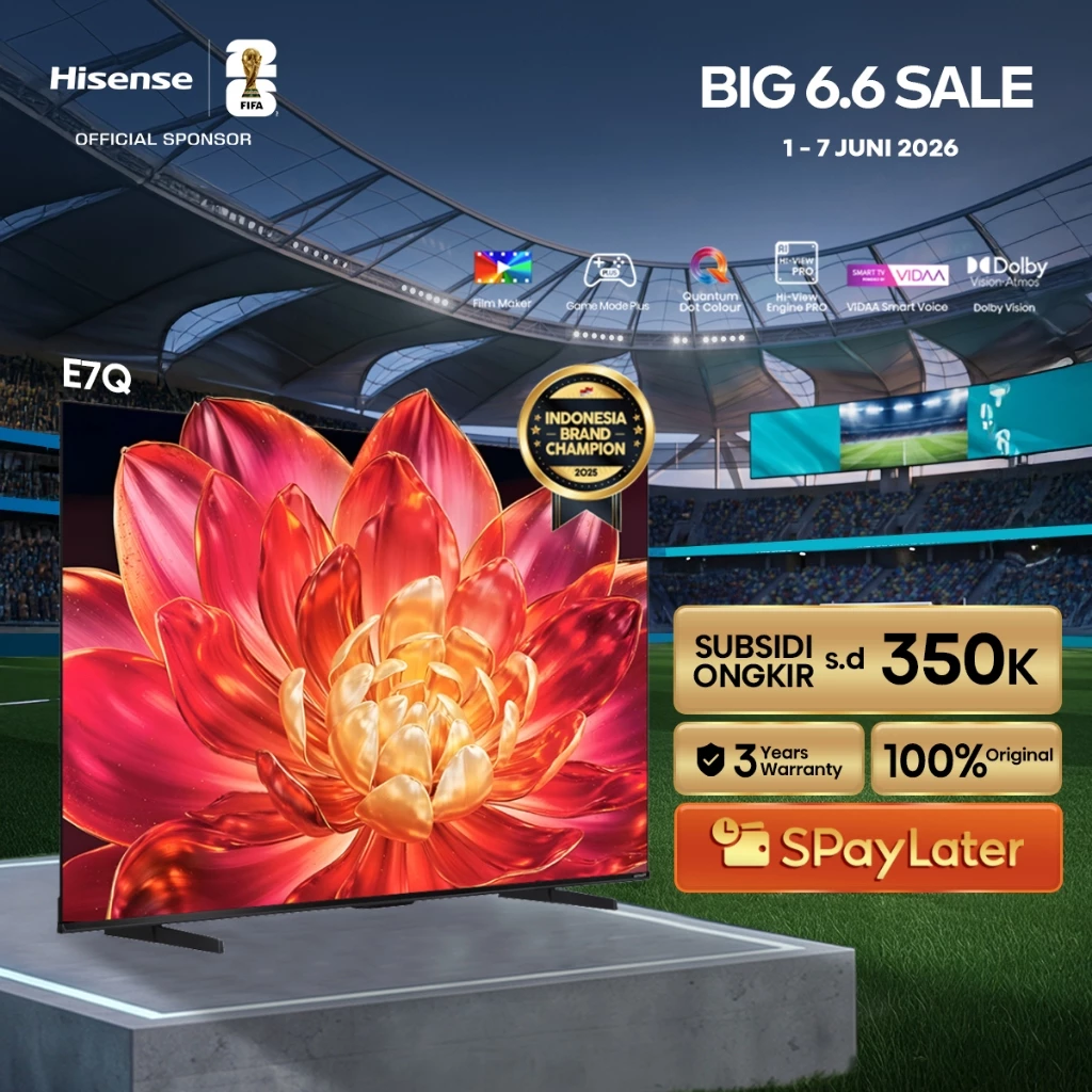 Hisense TV E7Q Vidaa Smart Digital Hi-QLED TV 43/50/55/65/75 inch Filmmaker Mode Quantum Dot Colour Dolby Vision & Atmos Mode Game Plus Peningkatan AI 4K Voice Control Netflix/YouTube/Prime Video RAM 1,5GB ROM 8GB Television