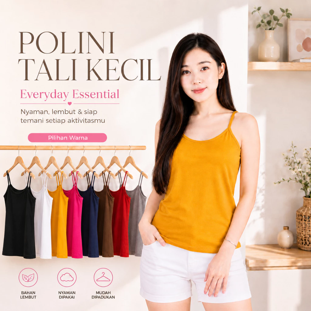 POLINI Tanktop Atasan Wanita Singlet Tali Kecil Bahan Katun