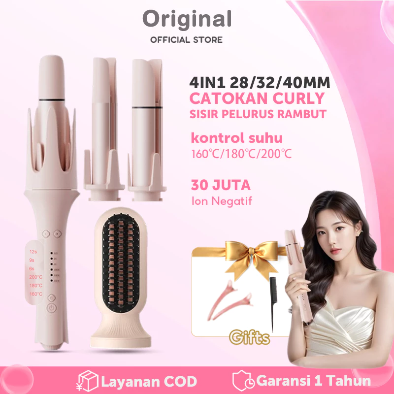 4 IN 1 Ceramic Catokan Curly Otomatis Hair Styler Multifungsi Hair Straightener Comb Catokan Keriting Otomatis Catok Pelurus Curly