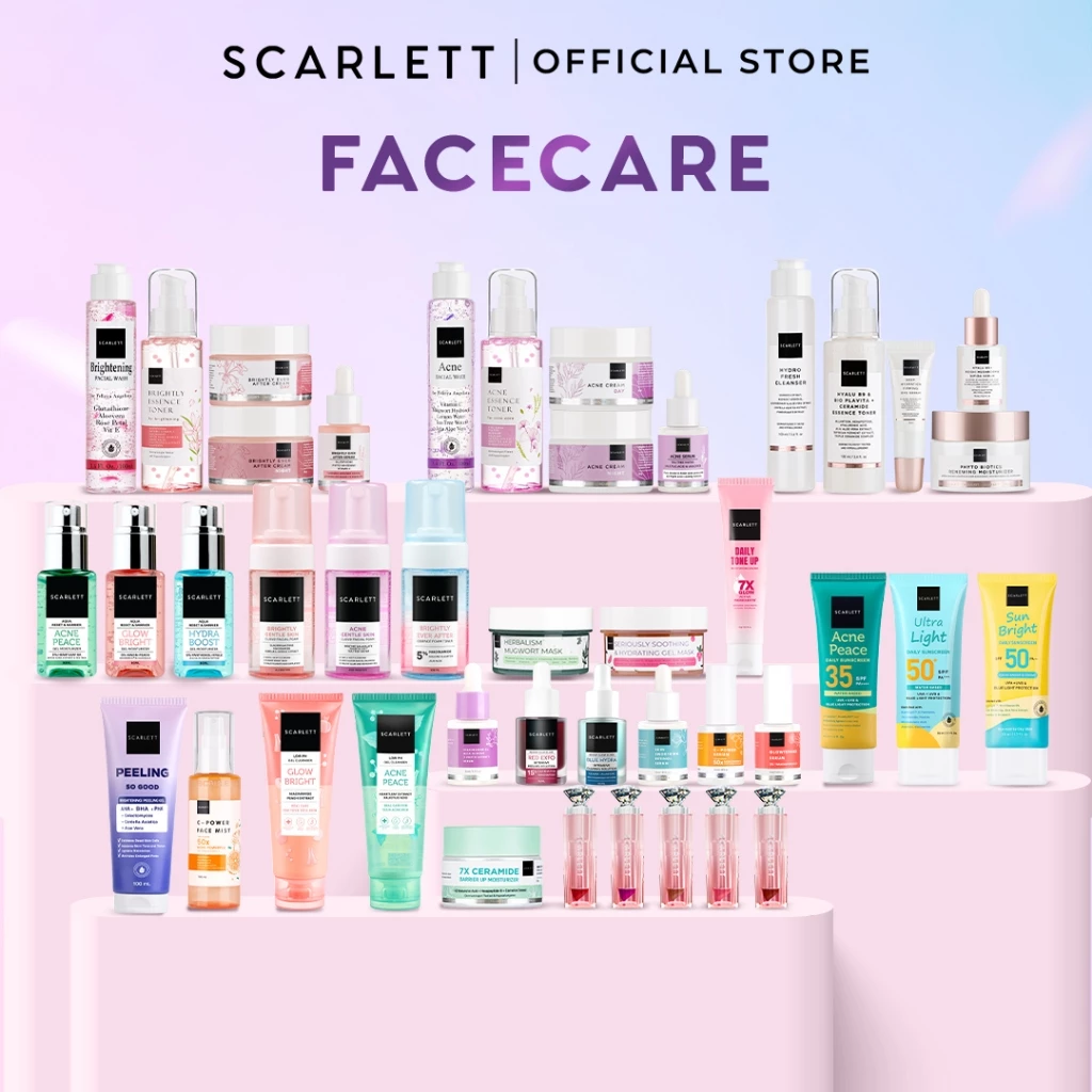 SCARLETT Face Care Satuan ( Facial Wash, Toner, Serum, Moisturizer, Face Mist, Peeling gel, Sunscreen, Face Mask ) - Brightly Ever After / Acne / Age Delay Mencerahkan , Menghilangkan Jerawat , Mencegah Penuaan Dini