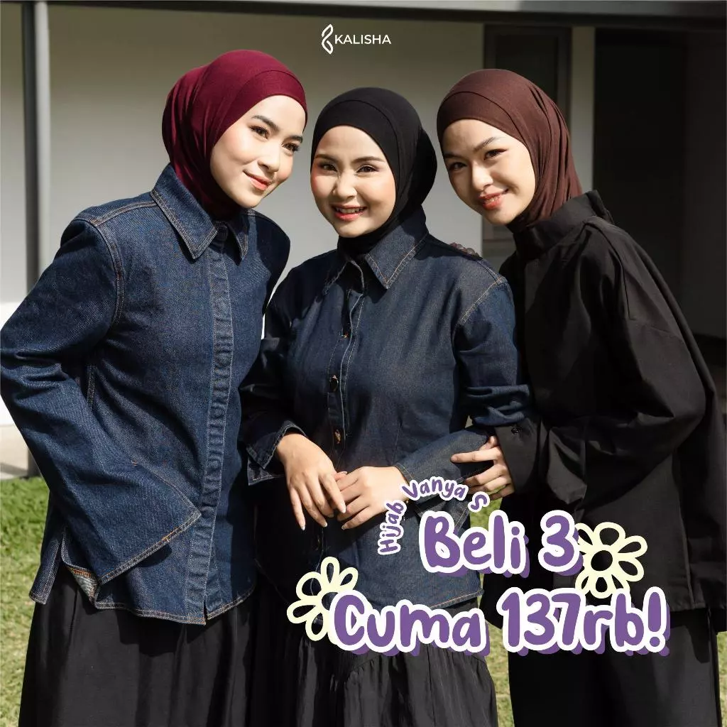KALISHA X MIMA - Paket Hemat 3 PCS Vanya Size S (Jilbab Instan Bahan Rayon Bergo Non Pad Karet Dagu)