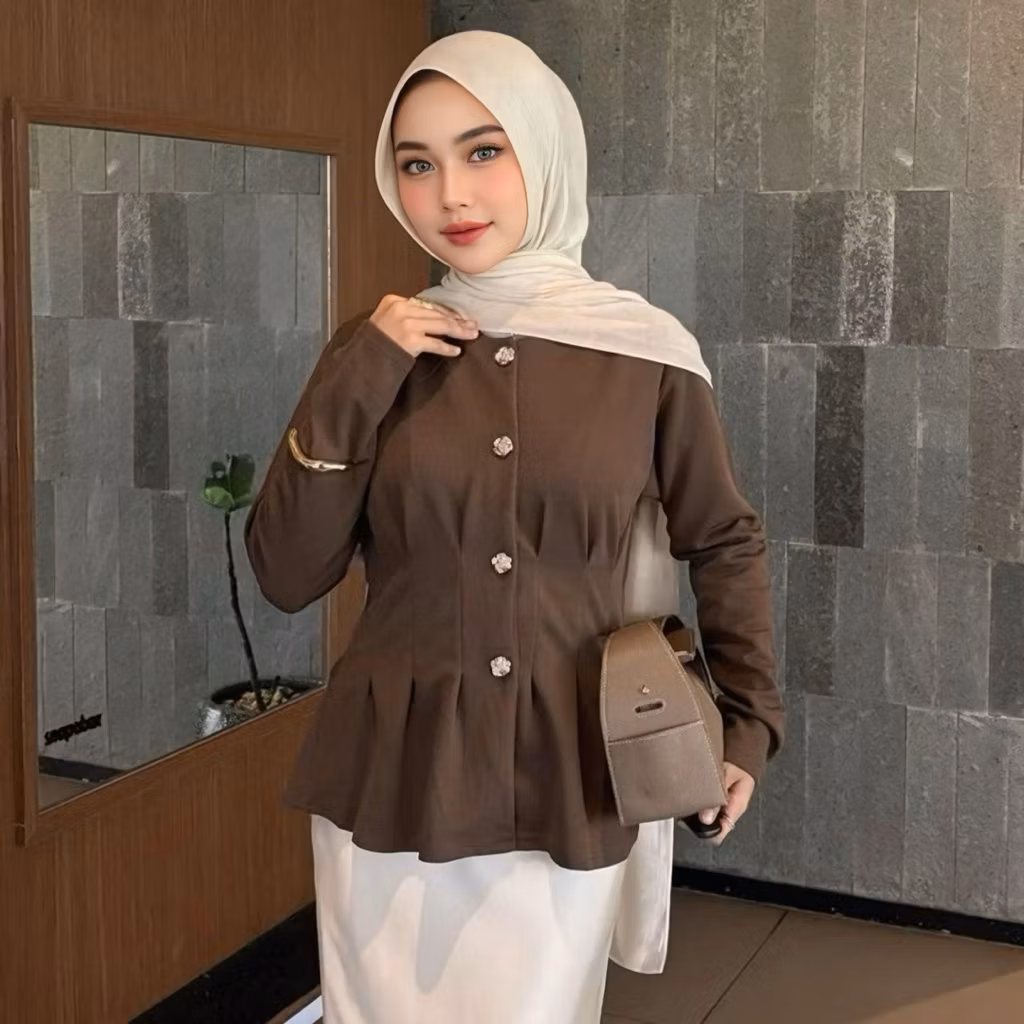 Vana Blouse Atasan Wanita Knit Peplum Fit Body Lengan Panjang Kekinian Premium