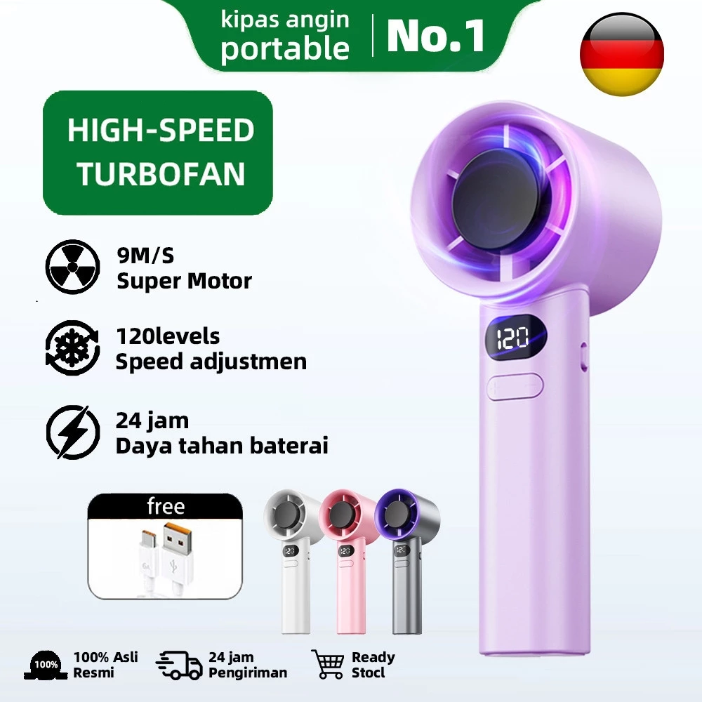 50000mAh Portable High-speed Turbo 150 Gear Wind LED Digital Display Kipas Angin Mini  USB Tangan Genggam Kipas Strong Wind type C Adjustable