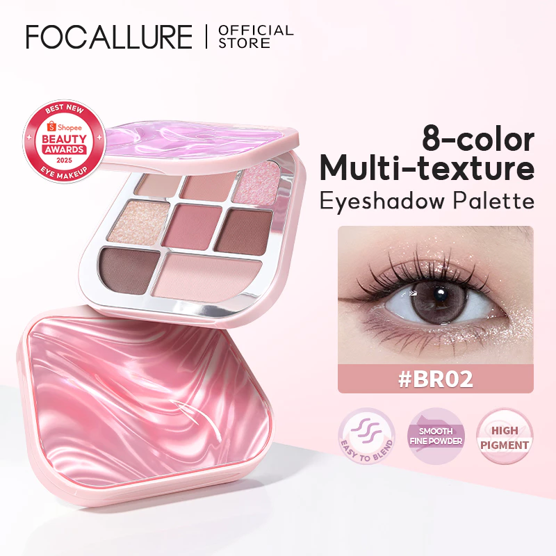 FOCALLURE 8-color Eyeshadow Palette Matte Shimmer High Pigment Silky Texture