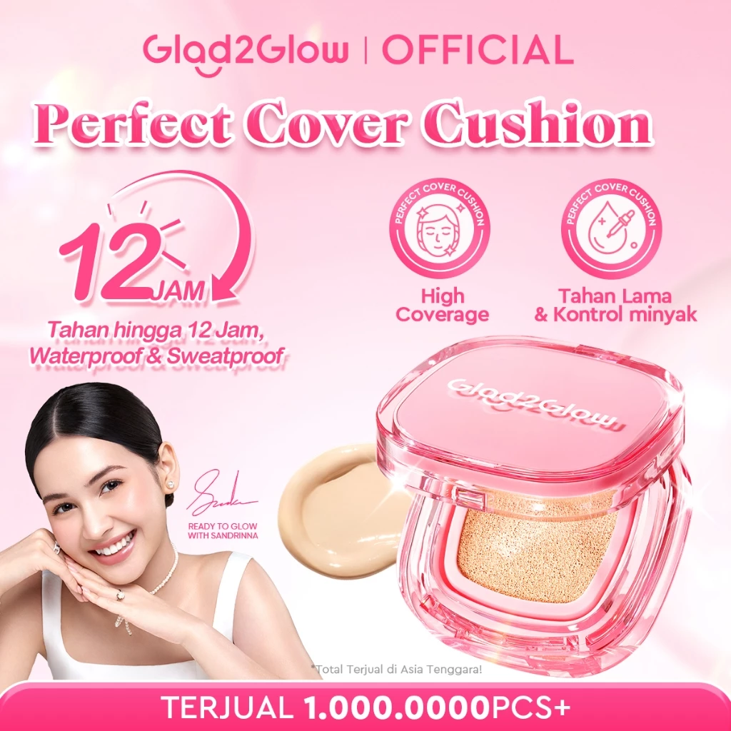 [Hot Sale!]Glad2Glow Perfect Cover Cushion Foundation Waterproof Make Up Setting Concealer BB Cream Tahan Lama Hingga 12 Jam Hasil Akhir Glowing Dan Menyatu Dengan Warna Kulit Tekstur Ringan Di Wajah g2glow official store