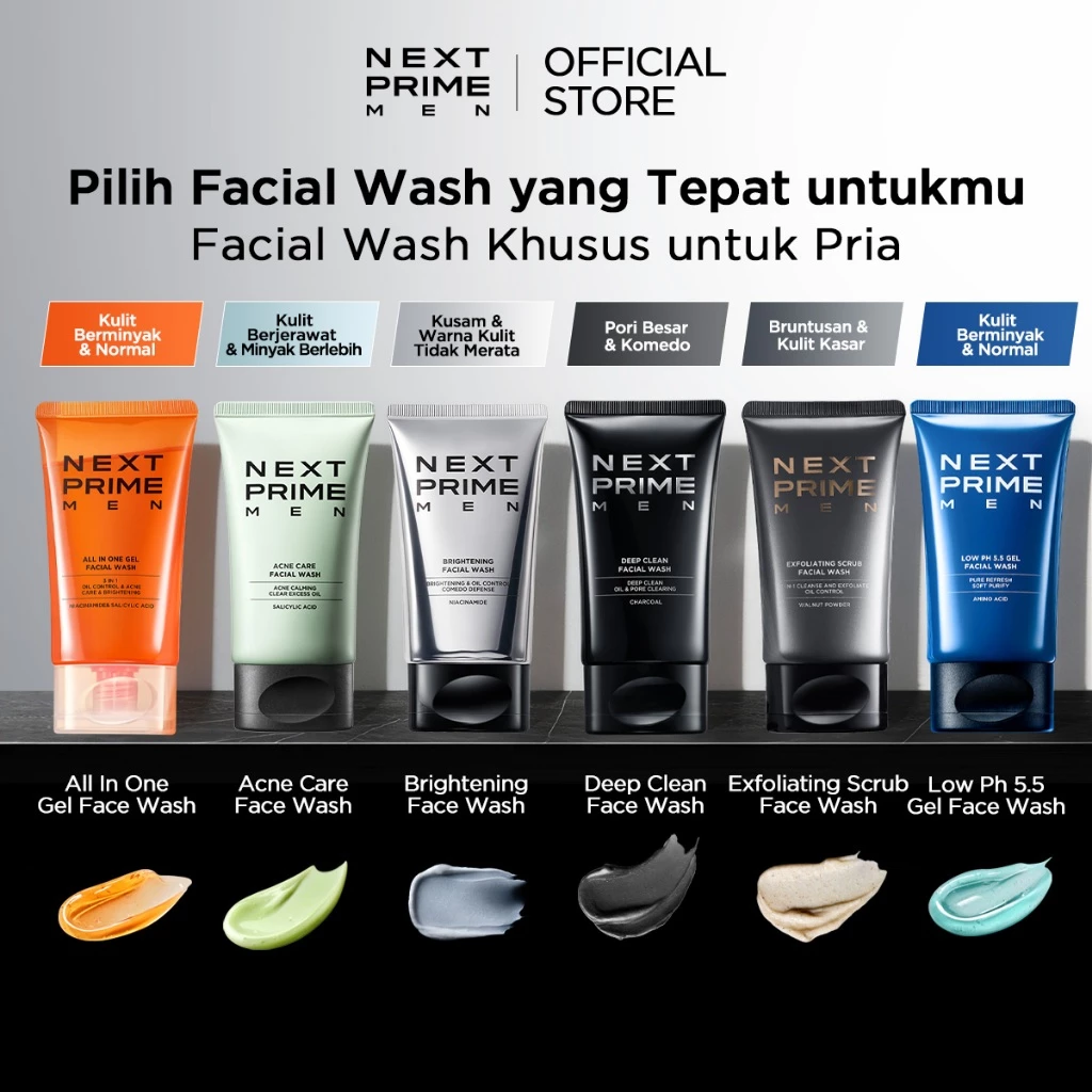 NEXTPRIME Men Facial Wash 100gr All Variant | Mencerahkan / Merawat kulit berjerawat / Kontrol tampilan minyak / Acne / sabun cuci muka / sabun muka pria / pembersih wajah / pencuci muka / sabun wajah / cleanser / skincare pria/ next prime men face wash