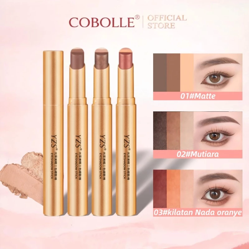 COBOLLE - YZS Eyeshadow Stick 3 Warna Gradasi Multifungsi Shimmer Waterproof Long Lasting Tahan Lama Cocok untuk Pemula