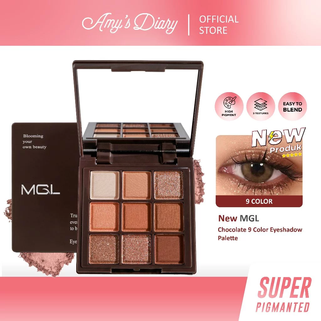 [BPOM] AMY'S DIARY Chocolate 9 Color Eyeshadow Pallete Matte and Glitter By MGL Pigmented Lasting