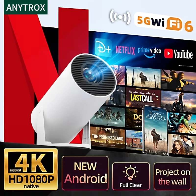 HY300 Proyektor Mini Portable proyektor 4k full hd smart proyektor portable Wifi Bluetooth Android 11 Projector for Phone TV Home Theater