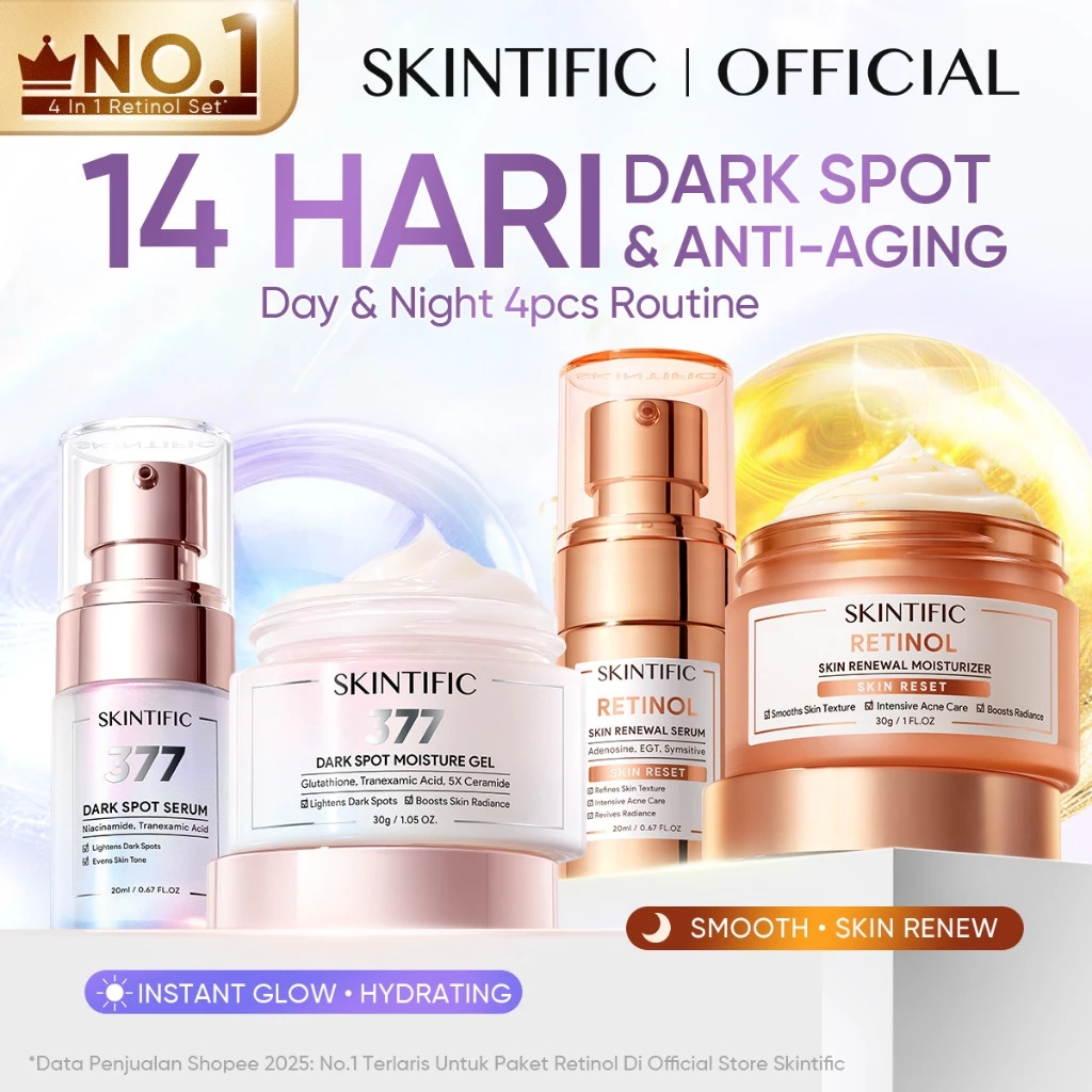 [4PCS] SKINTIFIC Day & Night Renew Set – Serum + Moisturizer Bundle – Paket Perawatan Wajah Semua Jenis Kulit – Brightening/Dark Spot/Anti Aging/Barrier Repair/Glass Skin – 377 + Retinol / PDRN Cream Set – Skincare BPOM Official Store