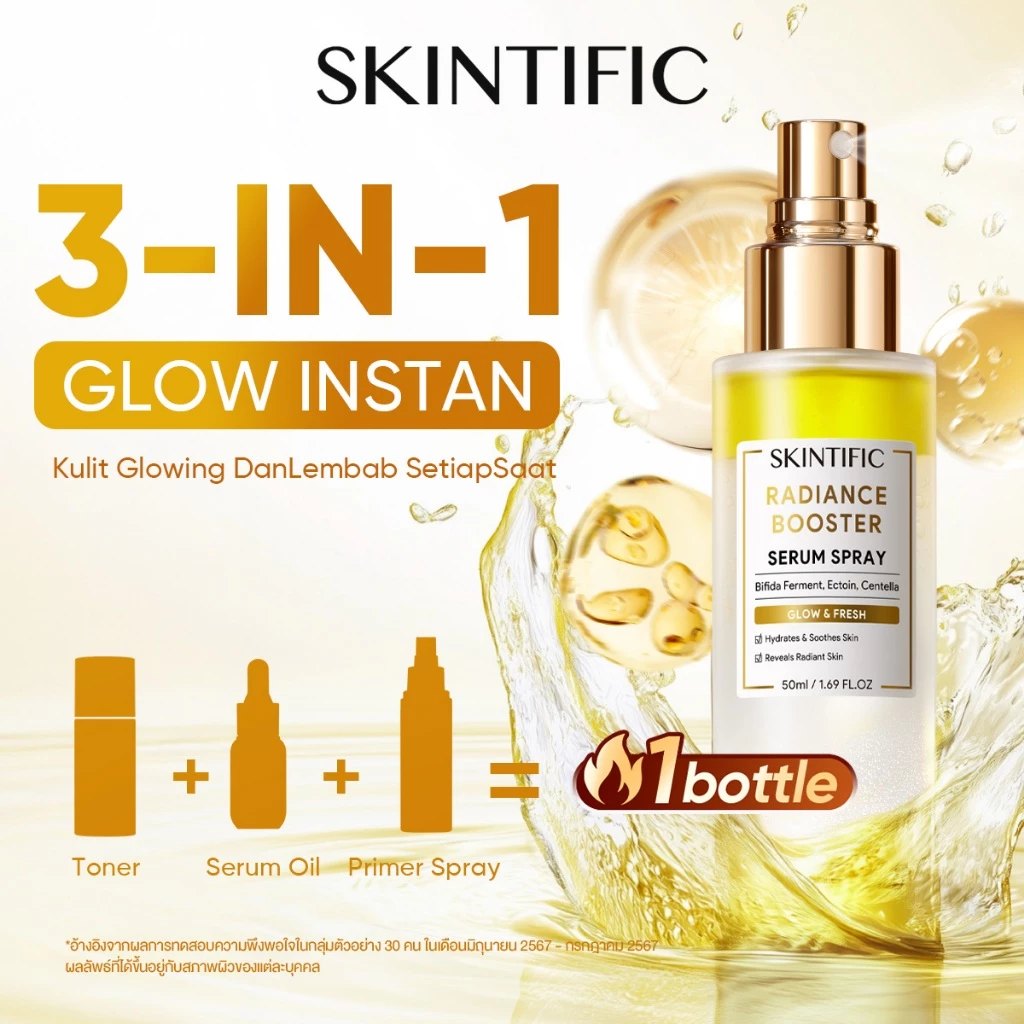 SKINTIFlC - Instant Glowing First Serum Spray | Fresh Hydrating Radiance Booster Moisturizer Toner Centella Kulit Lebih Halus Make Up Primer