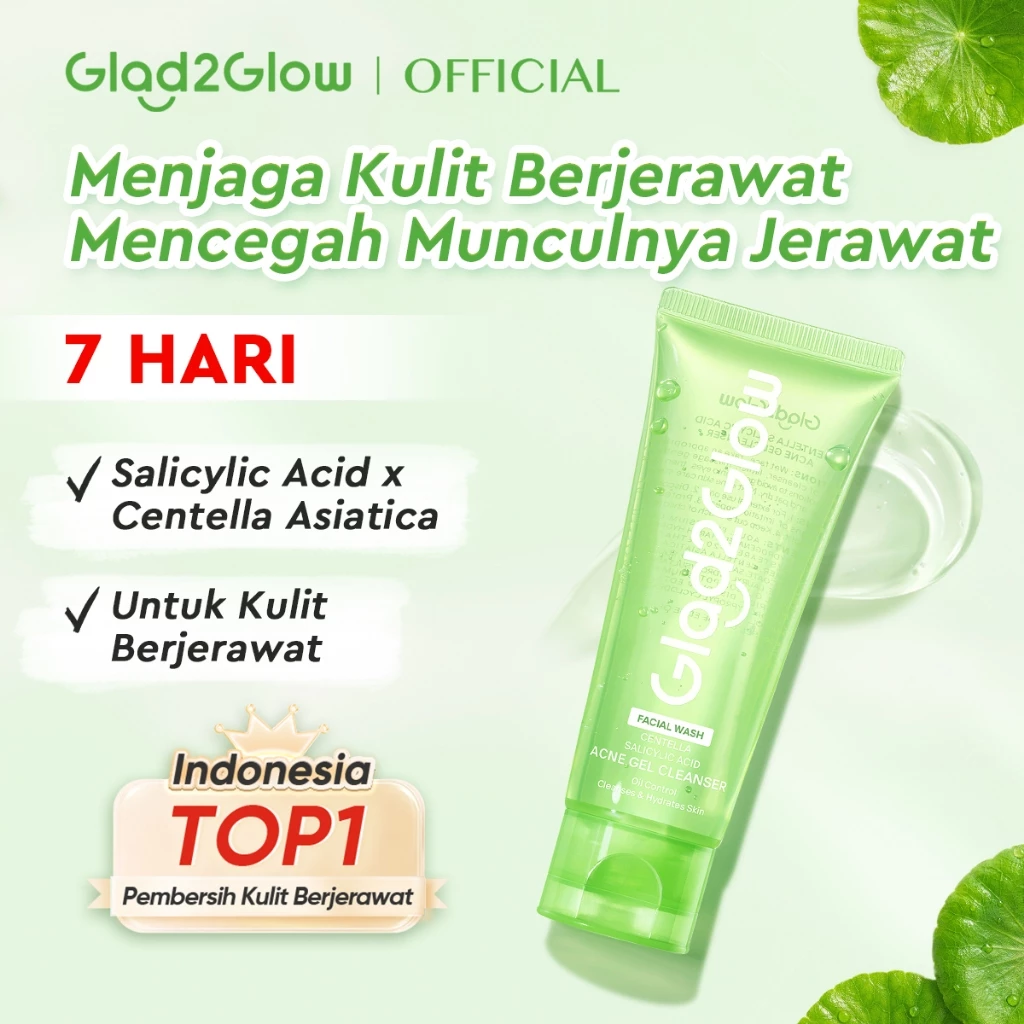 [BUY 100ml Save 30%]Glad2Glow Centella Salicylic Acid Acne Gel Cleanser facial wash pembersih wajah sabun cuci muka face wash skincare,Menenangkan kulit berjerawat dan kemerahan,mengontrol minyak berlebih,G2G glad2glow officia store