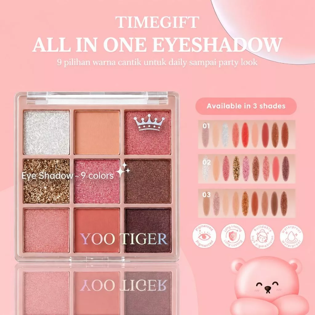 Yoo Tiger Eyeshadow Palette 9 Warna Matte Glitter Tahan Lama Pigmentasi Tinggi LM030