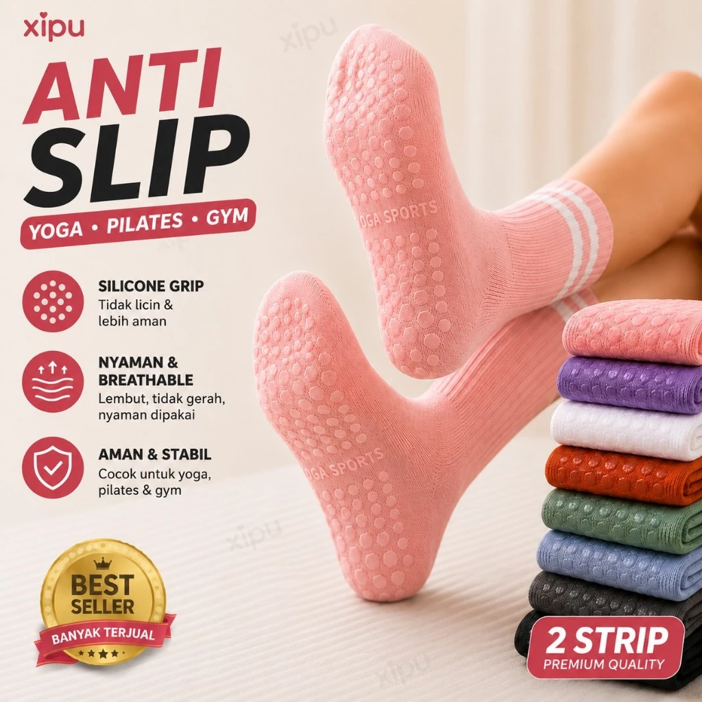 Kaos Kaki Wanita Panjang Yoga Pilates Gym Anti Slip 2 Strip SCH065
