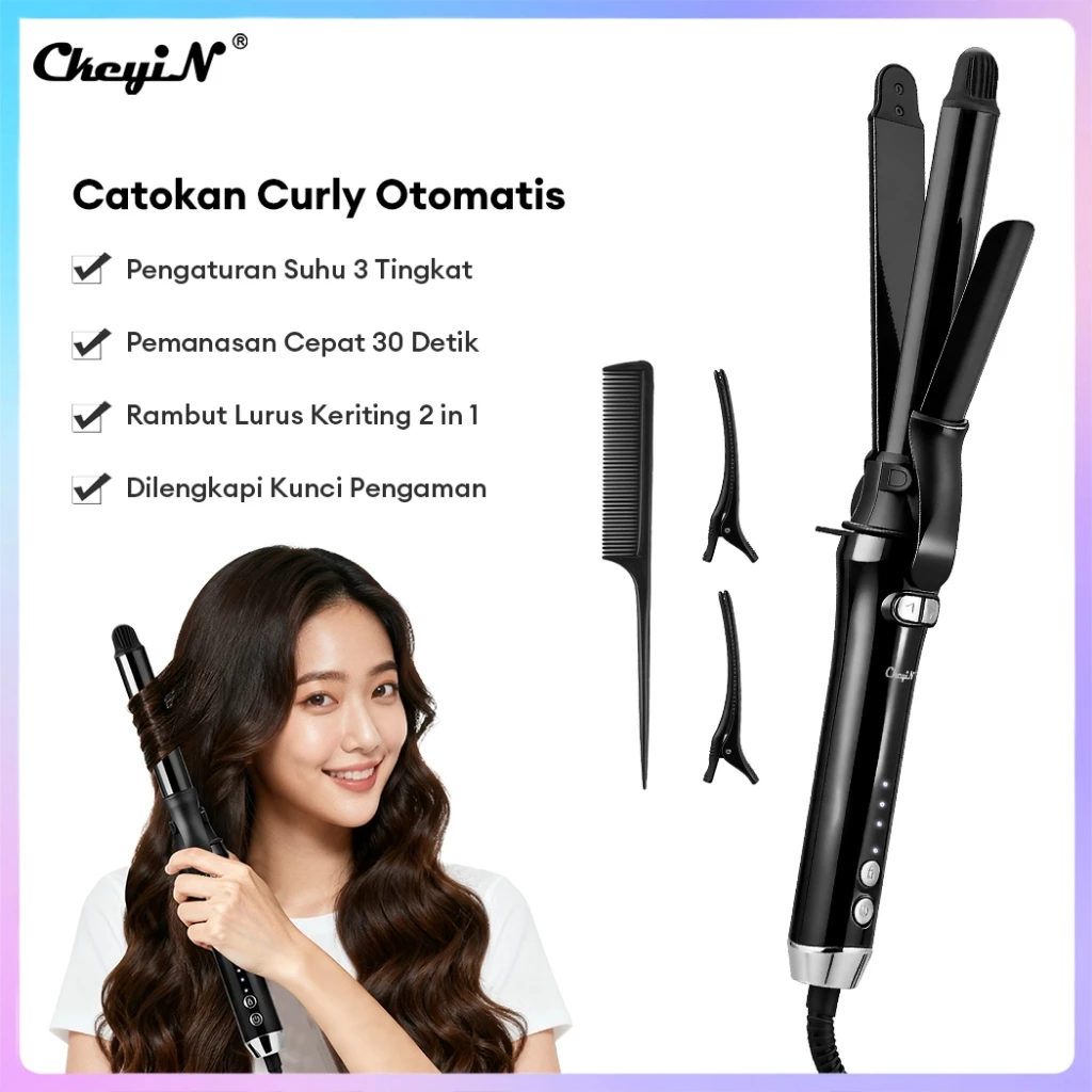 CkeyiN Catokan Curly Otomatis 2 In 1 Alat Pengeriting Rambut Catokan Keriting Keramik 25mm Automatic Curling Iron