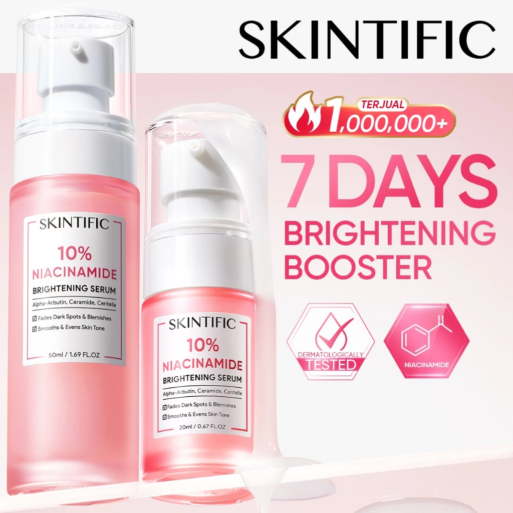 SKINTIFIC - Niacinamide Brightening Serum 50ml | Serum Mencerahkan Dark Spot Tumpas Komedo anti aging Whitening Brightening anti acne Eksfoliasi Mengangkat Sel Kulit Mati Exfoliating with MSH Niacinamide Arbutin Acid Ceramide