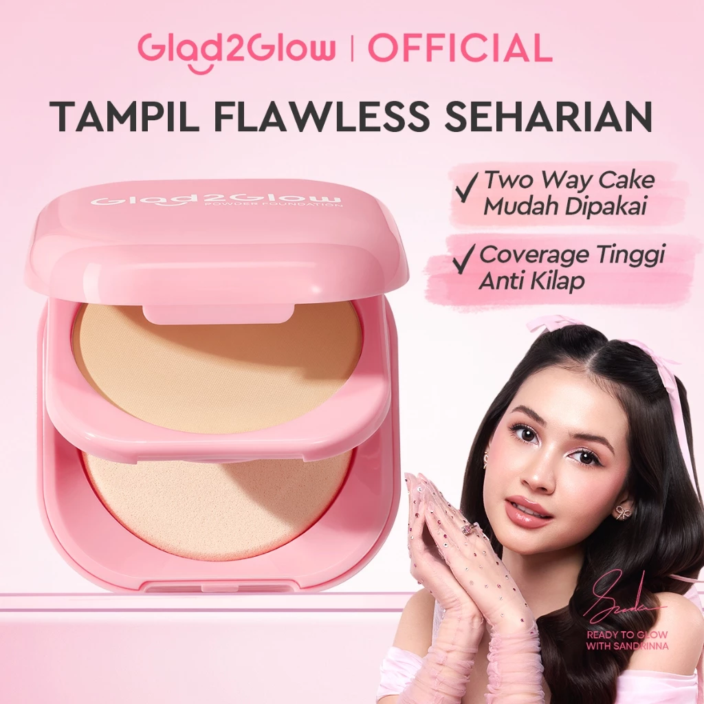 Glad2Glow Perfect Blurring Powder Foundation waterproof setting two way cake TWC Mengandung squalane dan vitamin E concealer pengontrol minyak meratakan warna kulit bantalan udara yang menjaga kelembapan alas bedak krim BB concealer g2glow official store