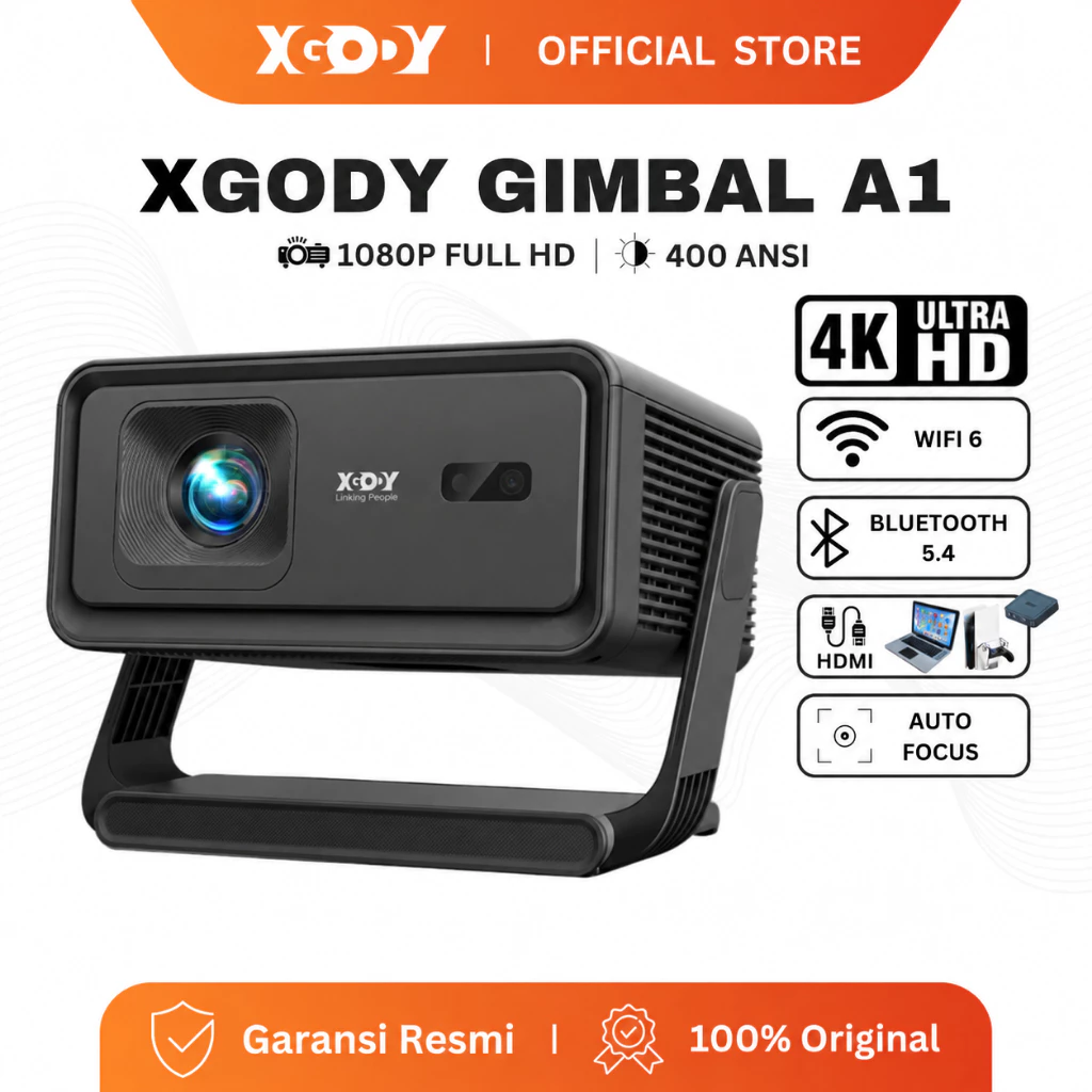 XGODY Gimbal A1 Smart Projector  Auto Focus-Android 14-2*5W Speaker-Built-720P-400ANSI Lumens