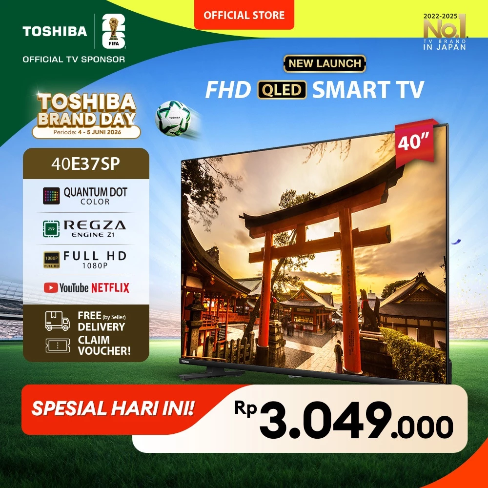 [FHD QLED] [KHUSUS ONLINE] Toshiba TV 40" QLED FHD Smart TV - Dolby Audio Netflix Disney+ Youtube Screen Sharing Remote Voice Control HDMI Bluetooth Digital WIFI - 40E37SP