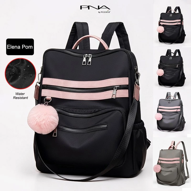 Peonia PNA ELENA POM Water Resistant tas ransel wanita import korean style Besar Unisex Punggung Kantor Kerja Sekolah Kuliah Outdoor Trendy Fashion Travel Haji Umroh Casual Laptop Backpack Anak Remaja Perempuan Selempang Cewek Bag