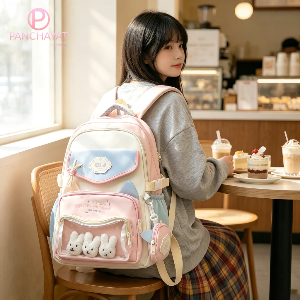 PANCHAYAT-[Free Liontin] 16 Inci-Tas Kapasitas Besar Mahasiswa Lucu Versi Korea|Ransel Tahan Air Wanita |Hadiakan Semua Pendering