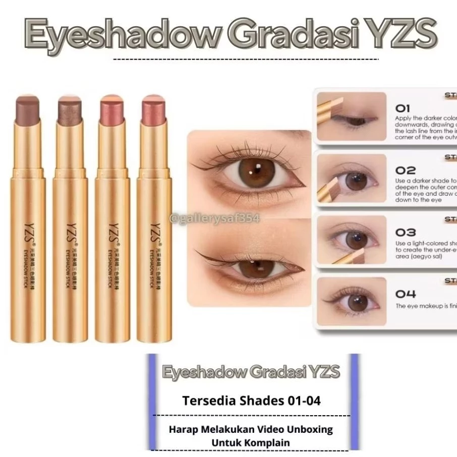 Ysz eyeshadow stick gradasi 3 warna tahan air pulas mata