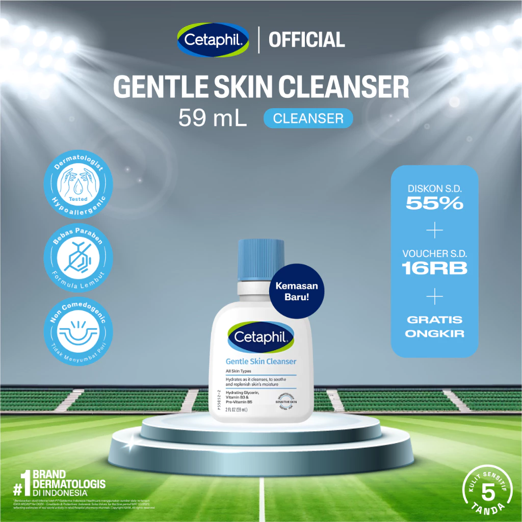 Cetaphil Gentle Skin Cleanser 59ml dengan Niacinamide, Glycerin dan Panthenol Sabun Pembersih Muka Untuk Segala Jenis Kulit