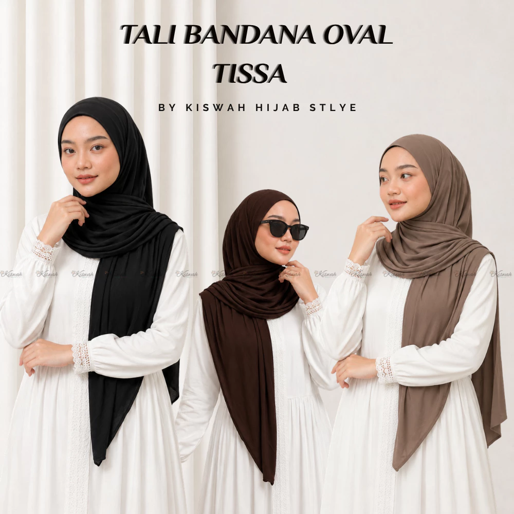 Kiswah - Hijab Tali Bandana Tissa Rayon Wanita Muslim Kerudung Tali Bandana Rayon Segitiga Oval
