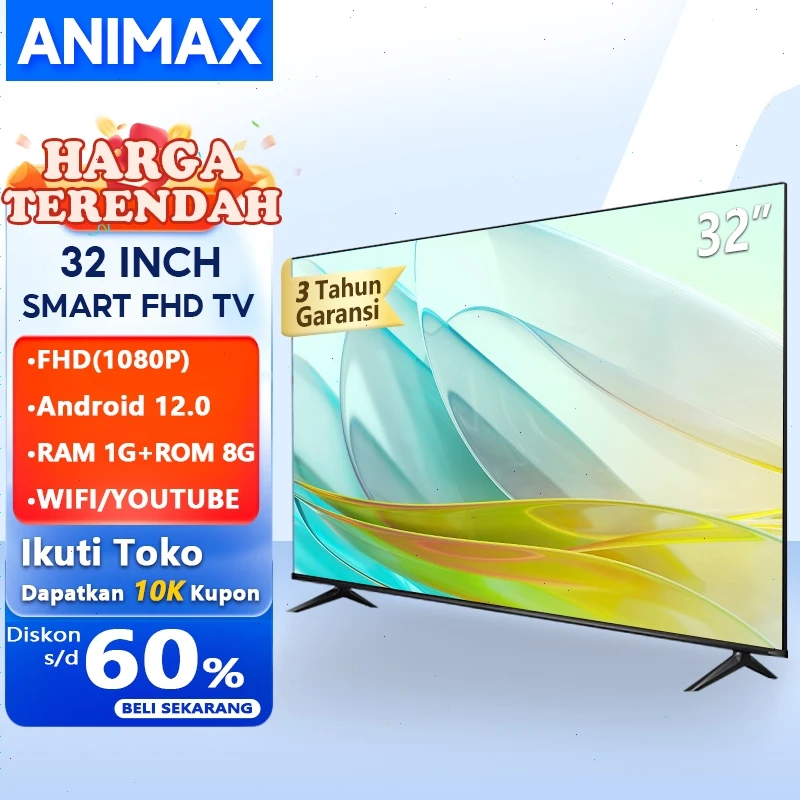 Animax Sakura Smart TV Android 32 inch Android TV Digital 32 Inch TV LED Android 14.0 /OS Coolita Garansi 3 tahun Televisi Youtube-WIFI-Browser (TCLG-S32C)