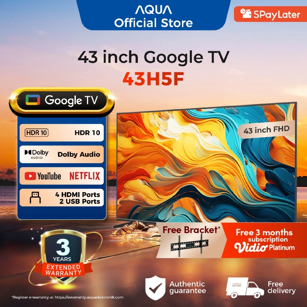 AQUA Elektronik TV 43H5F - FHD-HDR 10-Dolby Audio- Google TV - Google Play/Netflix/YouTube/Disney+Hotstar - Smart TV