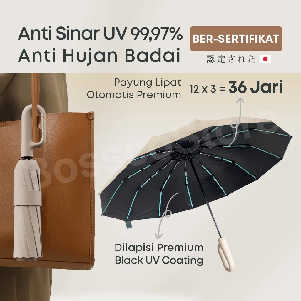 SevenPlus Payung Lipat Otomatis Buka Tutup Buckle Handle Anti UV 99.97% BerSertifikat Anti UV Premium besar otomatis payung mobil berkualitas tahan hujan panas matahari jumbo sekolah diskon murah uv block blok Protection anti bocor