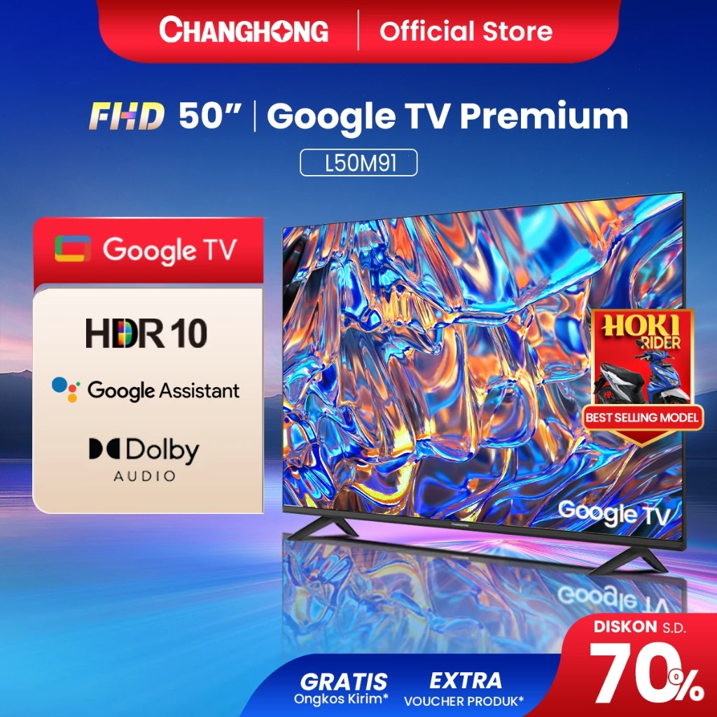 [NEW ARRIVAL] Changhong TV 50 inch FHD Google Smart Digital TV Dolby Audio DBX-TV Google Play Netflix Youtube Bluetooth USB Google Assistant  (L50M91)