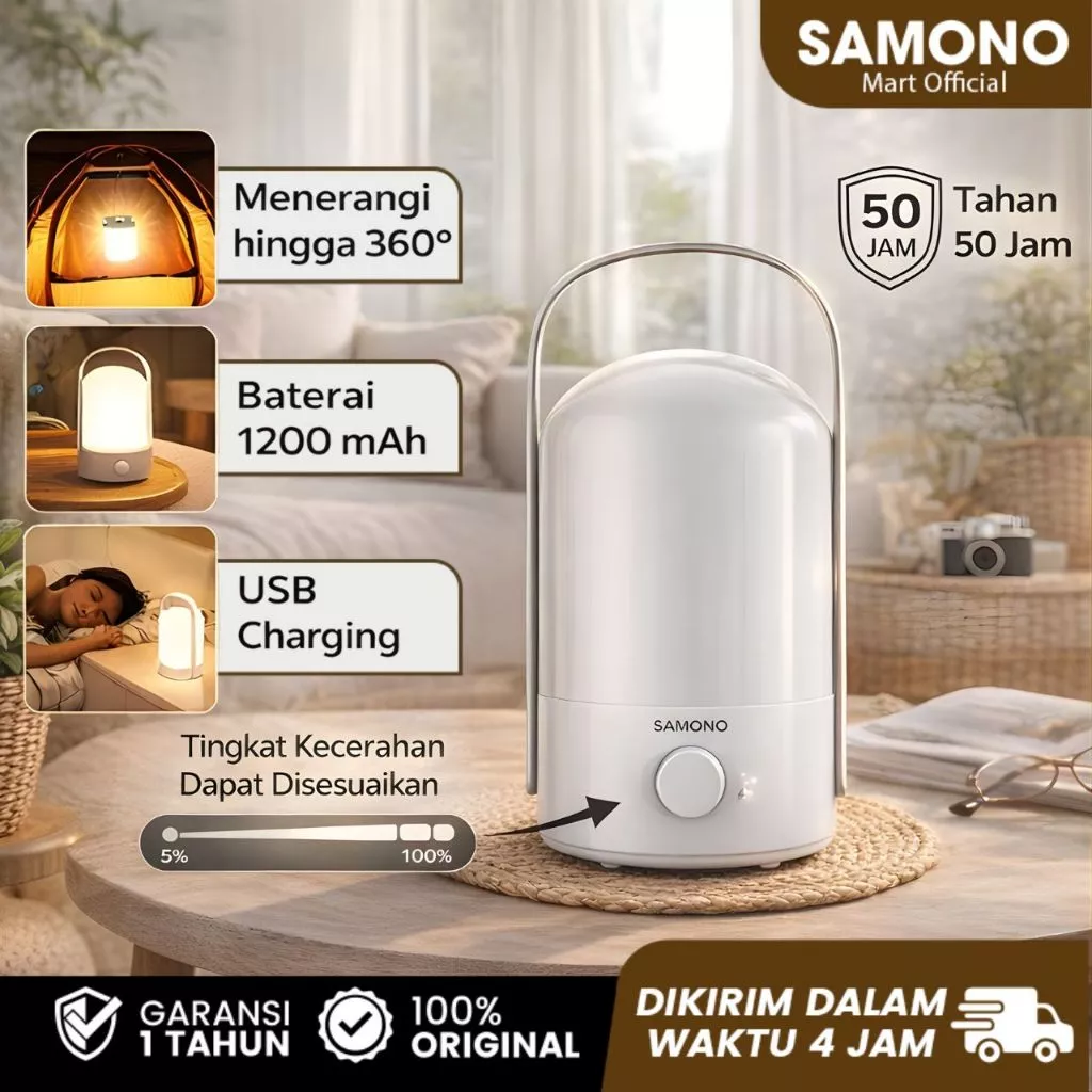 Samono Lampu Gantung Portabel Terang 360° Emergency Lamp Lampu Senter Rumah Tahan 50 Jam Chargeable Re-chargeable SW-RLW08 Putih - 1 Tahun Garansi