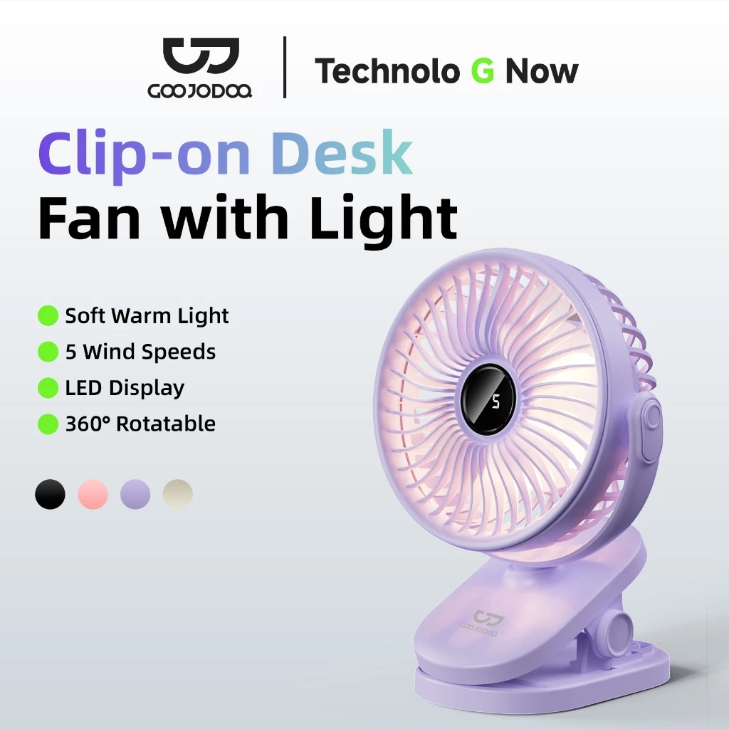 Goojodoq Kipas Angin USB Clip Mini Fan Rotating Kipas Angin Meja Mini Jepit Portable LED Display Portable Fan Aromaterapi kipas mini