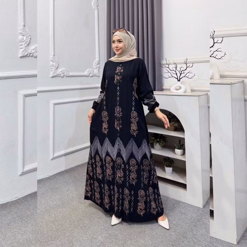 (S M L XL XXL) Gamis Rayon Twill Gamis Twill Motif MALAMAN