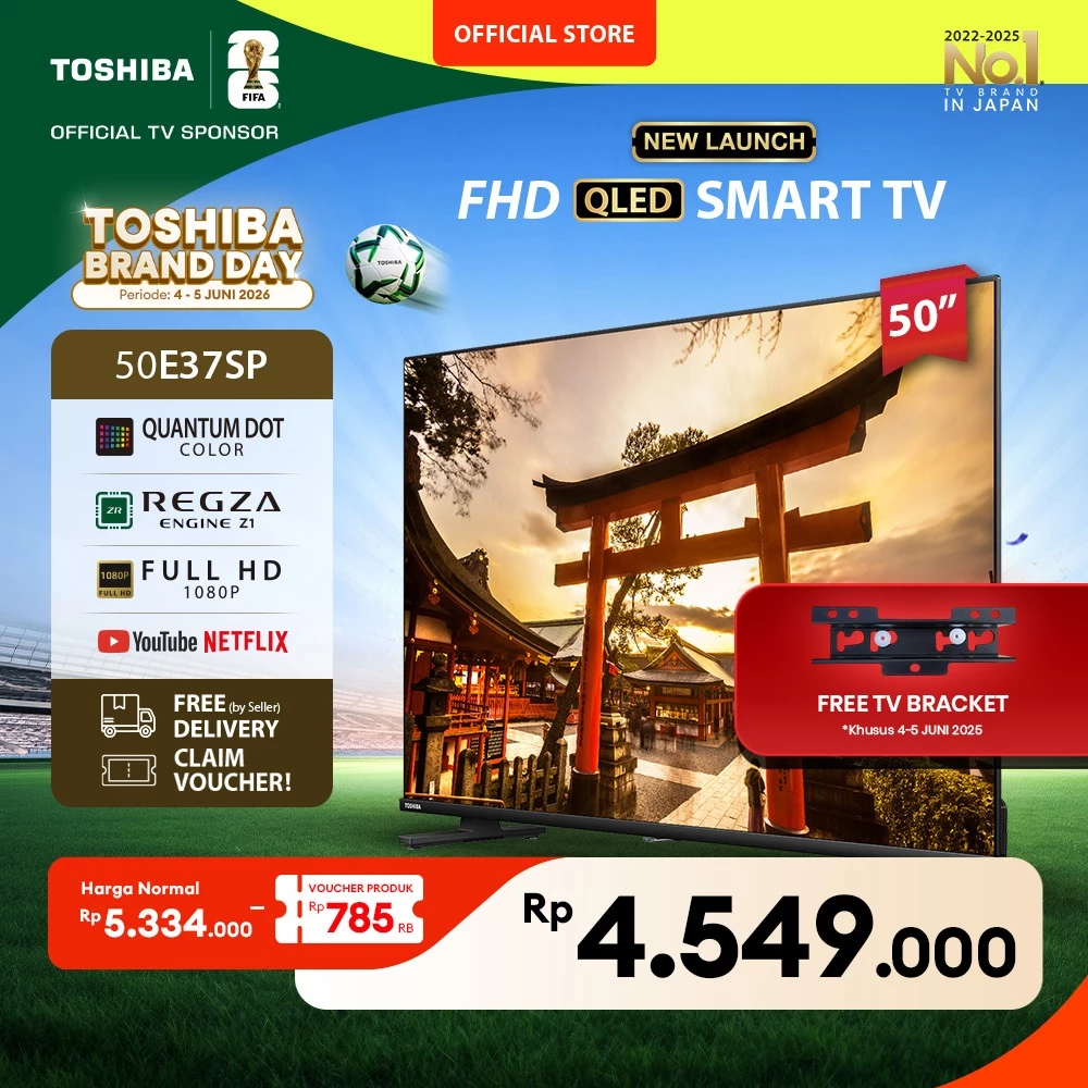 [FHD QLED] [KHUSUS ONLINE] Toshiba TV 50" QLED FHD Smart TV - Dolby Audio Netflix Disney+ Youtube Screen Sharing Remote Voice Control HDMI Bluetooth Digital WIFI - 50E37SP