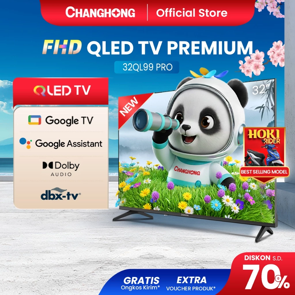 Changhong QLED TV 32 inch FHD Google TV Smart TV Digital TV Dolby Audio Google Play Netflix Youtube Bluetooth Google Assistant  (32QL99 PRO)