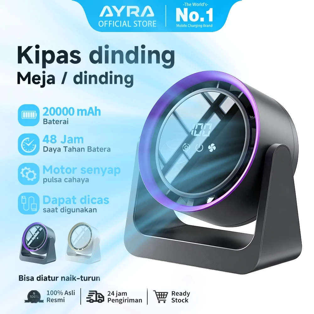 Kipas Angin 100 Gear Kecepatan Angin Adjustable Kipas Meja & Dinding Display LED Portabel