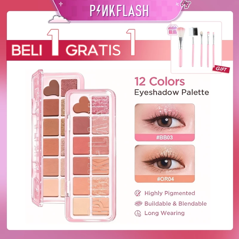 PINKFLASH 12 Shades Eyeshadow Palette High Pigment Smooth Powder Waterproof Long lasting Shadow Makeup PFE46