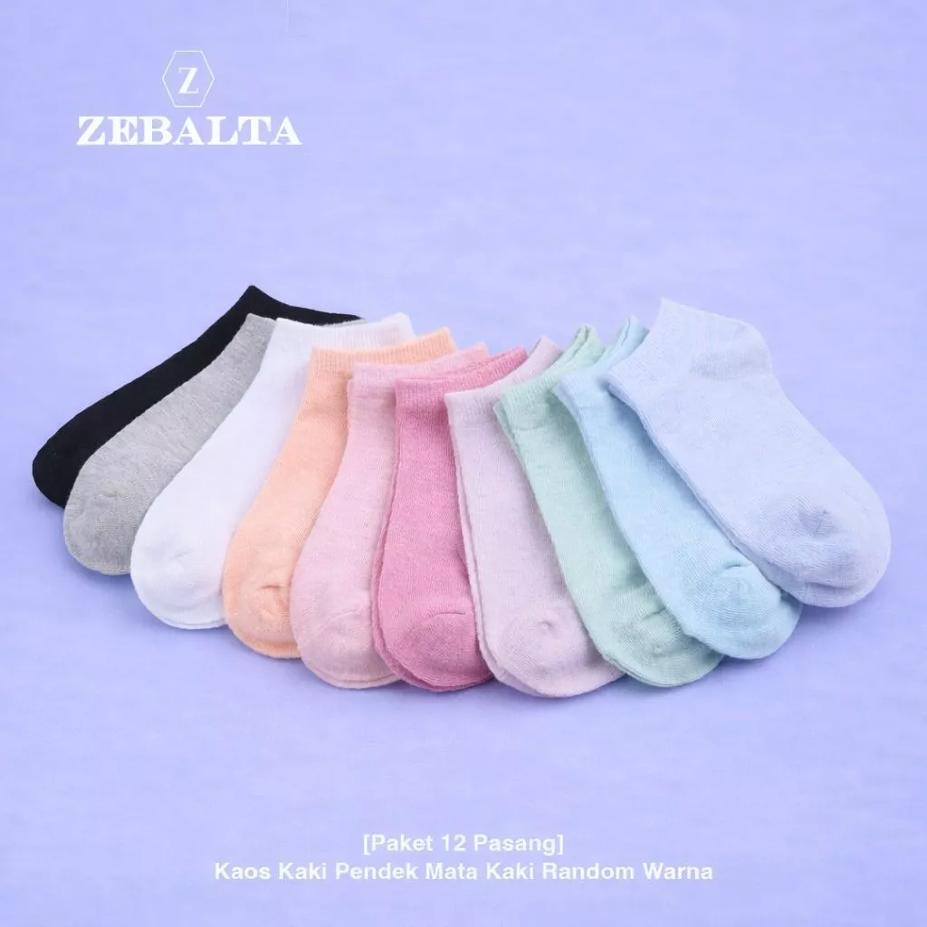 ZEBALTA - [Paket 12 Pasang]  Kaos Kaki Pendek Mata Kaki Random Warna