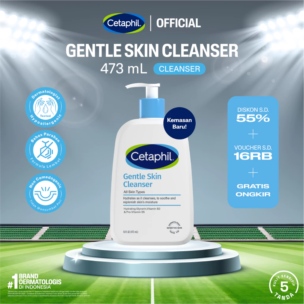 Cetaphil Gentle Skin Cleanser 473ml dengan Niacinamide, Glycerin dan Panthenol Sabun Pembersih Muka Untuk Segala Jenis Kulit