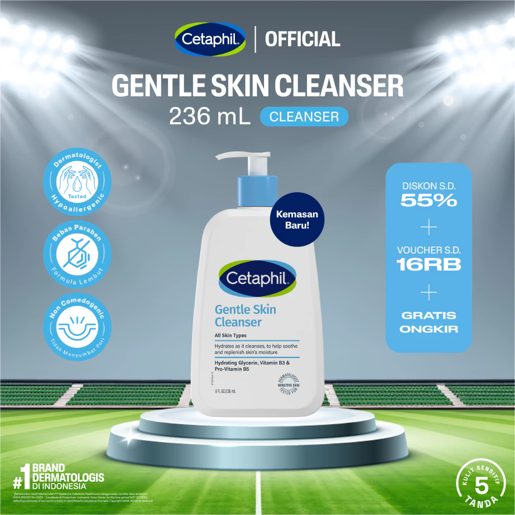 Cetaphil Gentle Skin Cleanser 236ml dengan Niacinamide, Glycerin dan Panthenol Sabun Pembersih Muka Untuk Segala Jenis Kulit