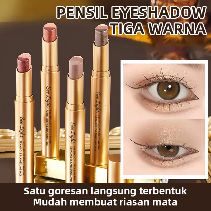 Stik eye shadow tiga warna untuk pemula untuk mempertahankan riasan eye shadow dalam satu sapuan