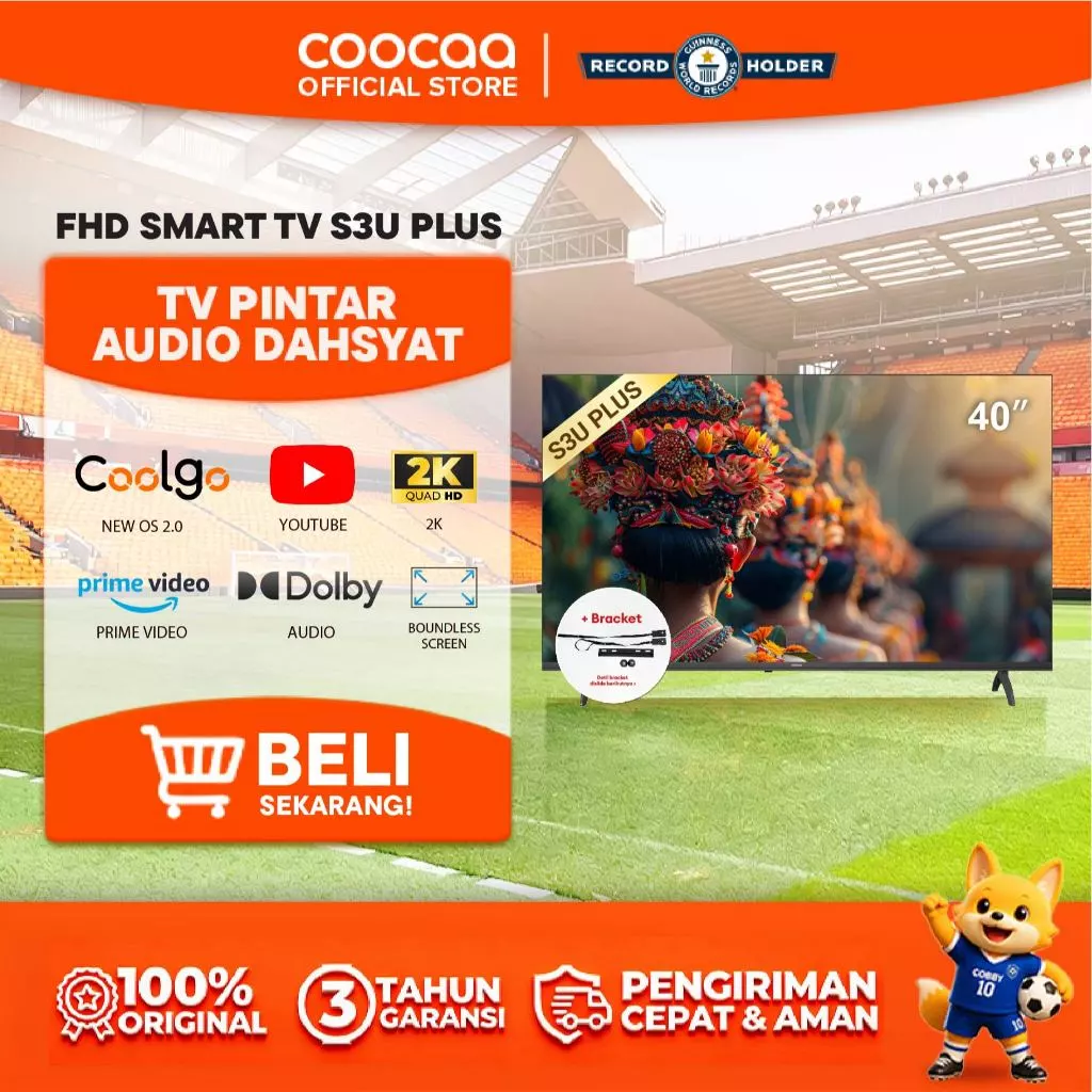 [+BRACKET] NEW COOCAA 40 inch  S3U PLUS - Coolita 3.0 - Smart TV - Youtube/ Prime Video - Dolby Audio (COOCAA 40S3U Plus)