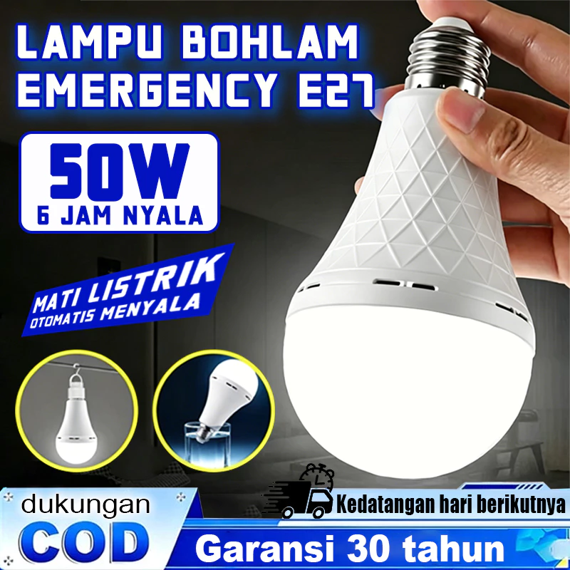 [Garansi 30 Tahun] Lampu Emergency Bohlam E27 Multidaya 20W/30W/40W/50W/60W/80W Garansi 30 Tahun | Nyala Otomatis Saat Pemadaman Listrik, Tahan Air, Hemat Energi Awet Pakai