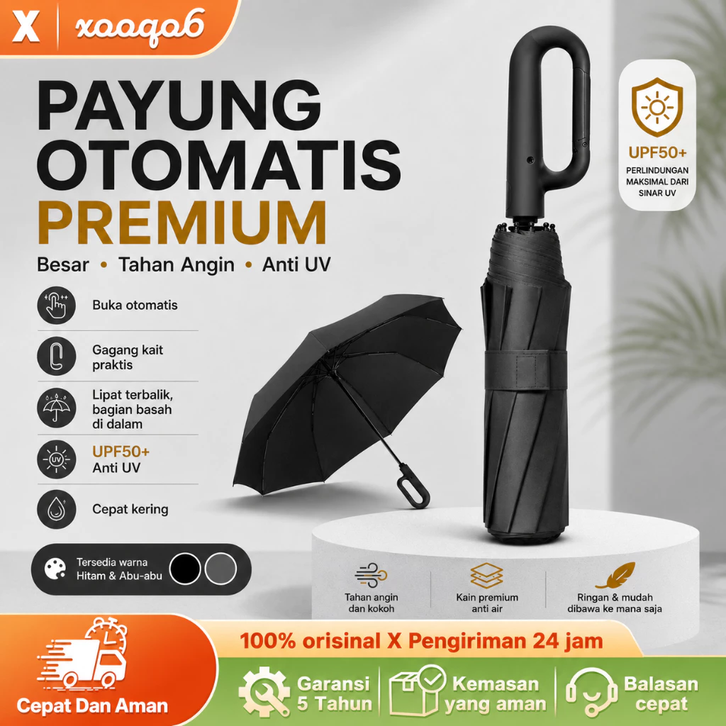 Xooqo6 Payung Lipat Otomatis Anti UV Payung Lipat Jumbo Besar Polos Anti Hujan Anti Panas Umbrella