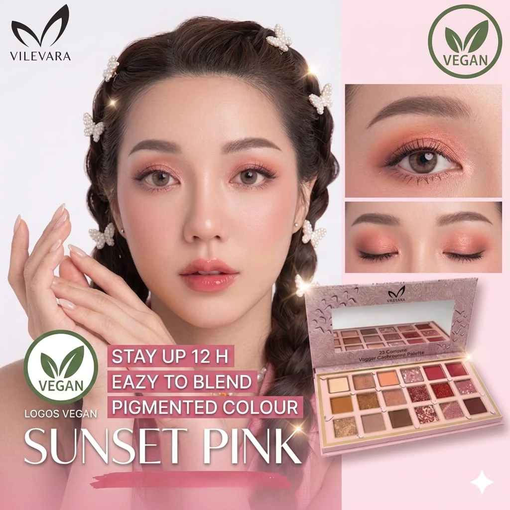 VILEVARA 18 Colours Vegan Eyeshadow Palette Matte Gliter Halal