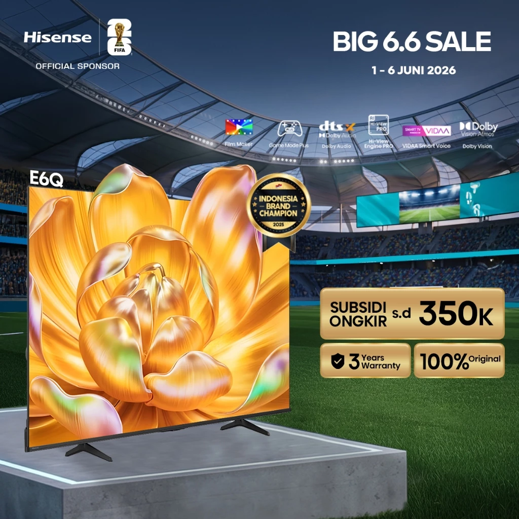 Hisense TV E6Q Vidaa Smart Digital TV 43/50/55/65/75 inch UHD 4K Filmmaker Mode Dolby Vision & Audio 60Hz DTS Mode Game Plus Peningkatan AI 4K Support Netflix/YouTube/Prime Video RAM 1,5GB ROM 8GB Television