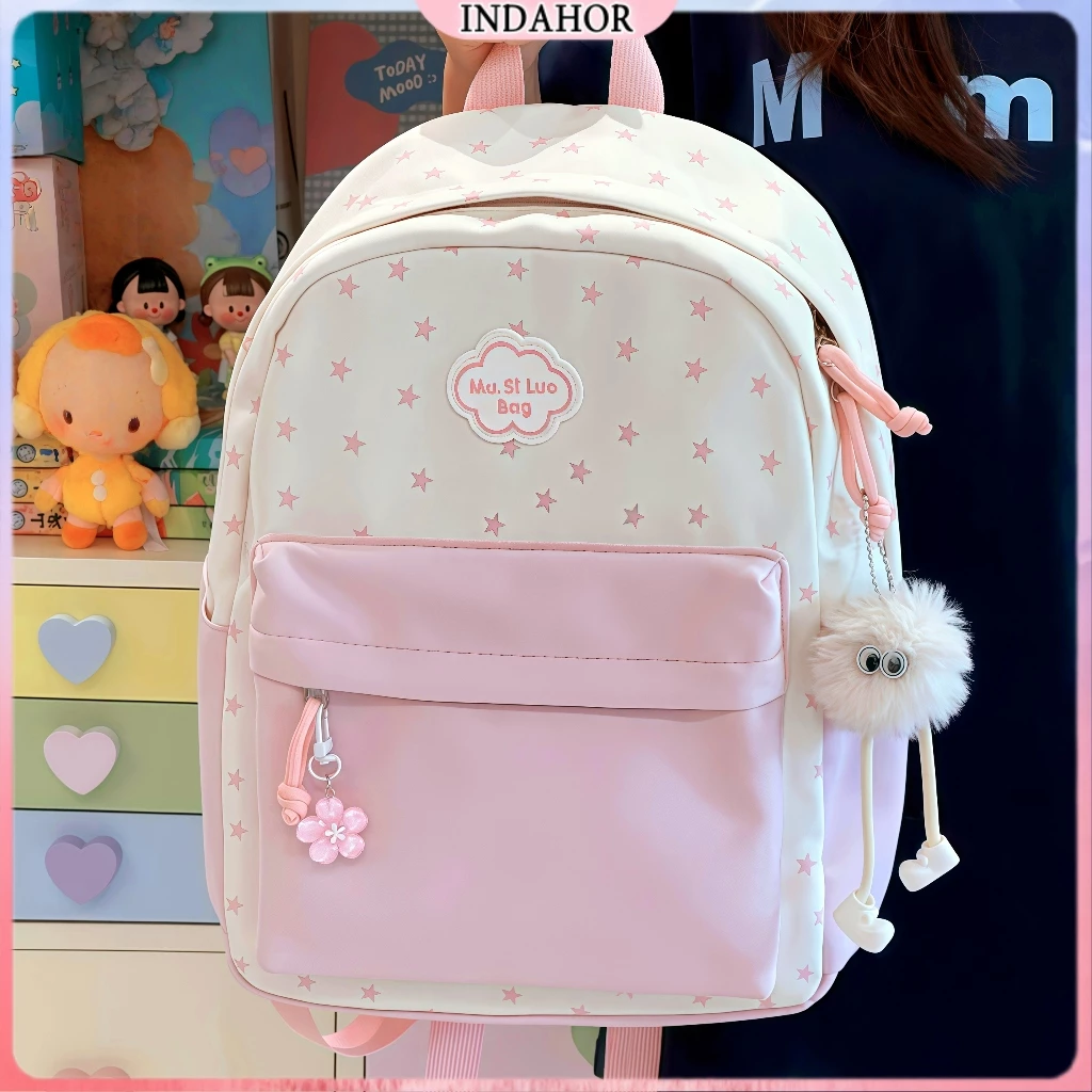 INDAHOR Tas Sekolah Cewek Smp Pink Tas Ransel Korea Style Import Fashion Tas Kecil Lucu Cantik Backpack Tas Ransel Remaja Mini For School Tas Transparan Jalan